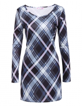 

Casual Lady Long Sleeve Plaid Check Straight O Neck Straight Dress, Multicolor