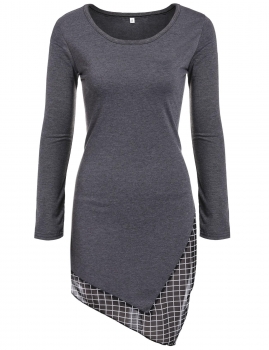

Casual Long Sleeve Round Chiffon Hem Asymmetrical T- Shirt Dress, Multicolor