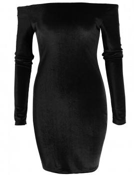 

Black New Fashion Women Sexy Slash Neck Long Sleeve Solid Off the Shoulder Elastic Pullover Lint Slim Dress, Multicolor