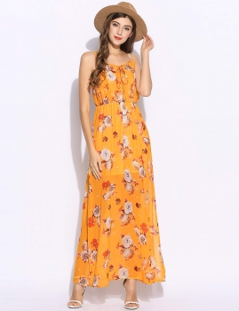 

Casual Women Sleeveless Spaghetti Strap Chiffon Floral Backless Maxi Beach Dress, Multicolor