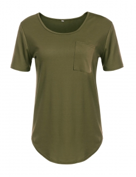 

Army green Crew Neck Short Sleeve Solid Casual Pocket Basic T-Shirts, Multicolor