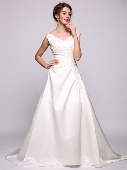 

Women A-Line"Princess V-neck Chapel Train Satin Wedding Dress, Multicolor