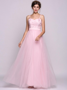 

Women A-Line"Princess Sweetheart Floor-Length Tulle Bridesmaid Dress With Sequins Bow, Multicolor