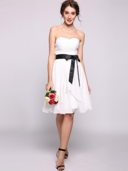 

Women A-Line"Princess Sweetheart Knee-Length Chiffon Bridesmaid Dress With Bow Cascading Ruffles, Multicolor