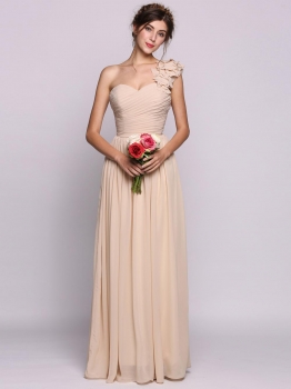 

Women A-Line"Princess One-Shoulder Floor-Length Chiffon Bridesmaid Dress With Ruffle Flower, Multicolor