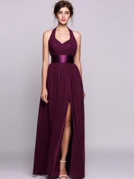 

Women A-Line"Princess V-neck Floor-Length Chiffon Bridesmaid Dress With Ruffle Bows Split Front, Multicolor