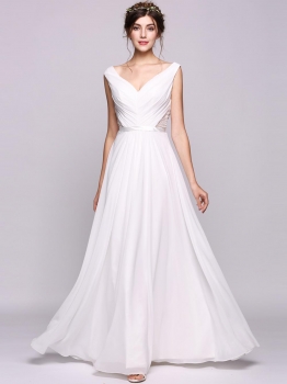 

Women A-Line"Princess V-neck Floor-Length Chiffon Bridesmaid Dress With Ruffle Lace Beading Sequins, Multicolor