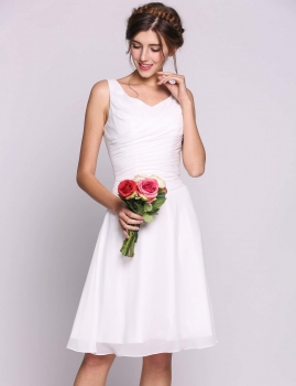 

White Women Chiffon Sequins Knee-length Bridesmaid Beading Dress with V-Neck, Multicolor