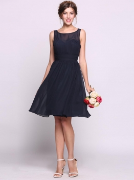 

Women A-Line"Princess Scoop Neck Knee-Length Chiffon Bridesmaid Dress With Ruffle, Multicolor