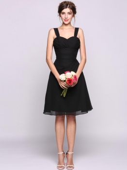 

Black Women A-Line"Princess Sweetheart Knee-Length Chiffon Bridesmaid Dress With Ruffle, Multicolor