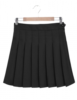 

Black Casual Button Zipper Above Knee Mini Pleated Skirt, Multicolor