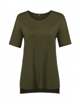 

Army green Split Short Sleeve O Neck Solid Loose Pullover Summer T-Shirts, Multicolor