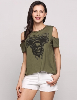 

Printed Round Neck Cold Shoulder Short Sleeve Pullover Top, Multicolor