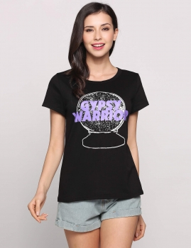 

Gypsy Warrior Letter Printed Short Sleeve Round Neck Pullover T-Shirt, Multicolor