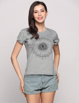 

Eye Totem Printed Short Sleeve Round Neck Pullover T-Shirt, Multicolor