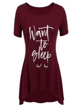 

Short Sleeve Round Collar Graphic Asymmetrical Hem T-Shirt Casual Dress, Multicolor