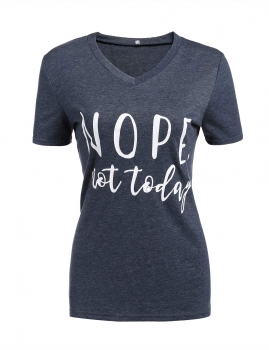 

Nope Letter Printed Short Sleeve V Neck Pullover T-Shirt, Multicolor