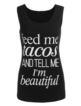 

Black Letter Printed Contrast Color Sleeveless Basic Pullover Tank Top, Multicolor