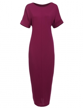 

Purplish red Half Sleeve Patchwork O Neck Loose Maxi Casual Dress, Multicolor