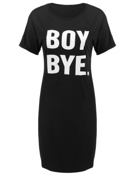 

Black Casual O-Neck Short Sleeve Letter Print Loose T-shirt Dress, Multicolor