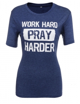 

Work Hard Letter Printed Short Sleeve Crew Neck Pullover T-Shirt, Multicolor