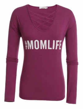 

Dark red Front Criss Cross Letter Printed Long Sleeve Pullover T-Shirt, Multicolor