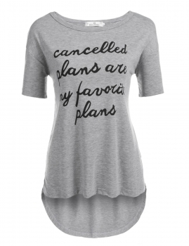 

High Low Hem Letter Printed Short Sleeve Round Neck Pullover T-Shirt, Multicolor