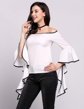 

Butterfly Long Sleeve Off the Shoulder Slash Neck Pullover Top, Multicolor