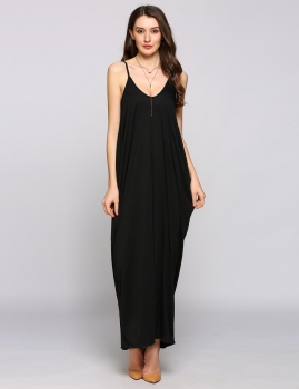 

Black Spaghetti Strap Side Pockets Maxi Shift Dress, Multicolor