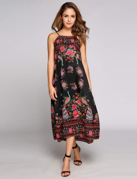 

Black Spaghetti Strap Sleeveless Floral Loose Boho Dress, Multicolor