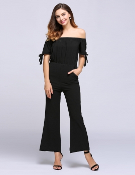 

Off the Shoulder Short Sleeves Fitness Solid Jumpsuits, Multicolor
