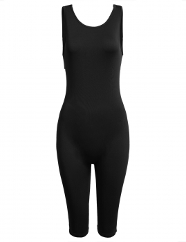

Black Sleeveless Bodysuit Tunic Solid Slim Rompers, Multicolor