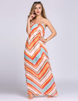 

Stripe Spaghetti Strap Wave Stripes Maxi Dress, Multicolor