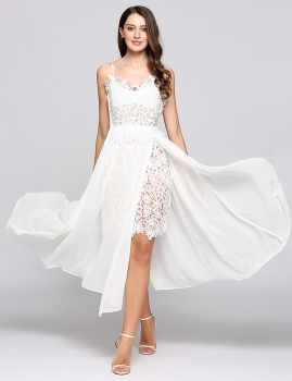 

Spaghetti Strap Lace Patchwork A-Line Dress, Multicolor