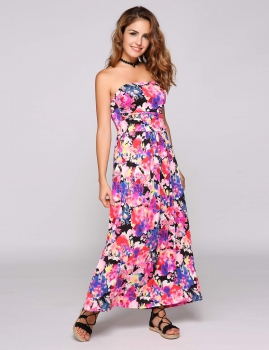 

Mono Style Bandeau Ruched Pockets Front Floral Dress, Multicolor