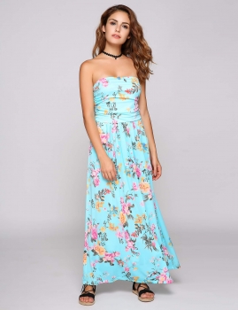 

Bandeau Sleeveless Ruched Pockets Front Floral Dress, Multicolor