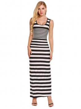 

Black Scoop Neck Sleeveless Striped Maxi Dress, Multicolor