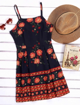 

Spaghetti Strap Floral Sexy Skater Dress, Multicolor