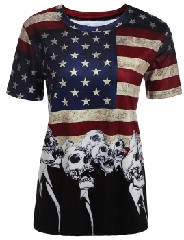 

American Flag Printed O-Neck Short Sleeve T-Shirt, Blue