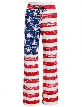 

American Flag Star and Stripes Printed Loose Drawstring Pants, Multicolor