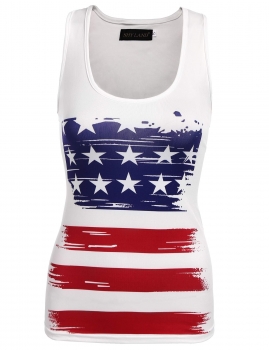 

White American Flag Printed Scoop Neck Tank Top, Multicolor