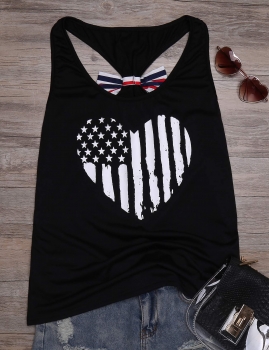 

Black American Flag Printed Back Bow Decoration Sleeveless Tank Top, Multicolor