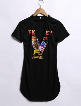 

Black American Flag Printed Hollow Front Short Sleeve T-Shirts, Multicolor