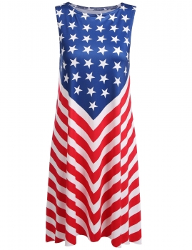 

Sleeveless American Flag Stars And Stripes Print Dress, Red white