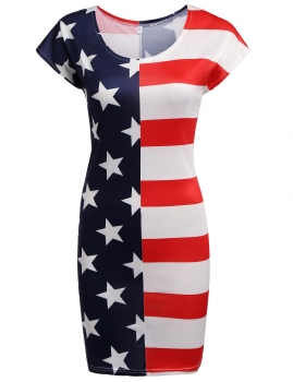 

Stars And Stripes Print American Flag Tee Dress, Multicolor