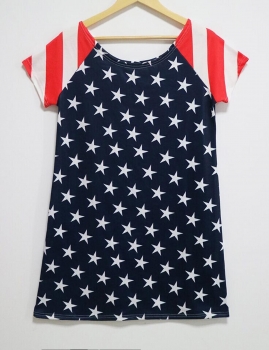 

Dark blue Raglan Sleeve American Flag Stripes Print Tee Dress, Multicolor