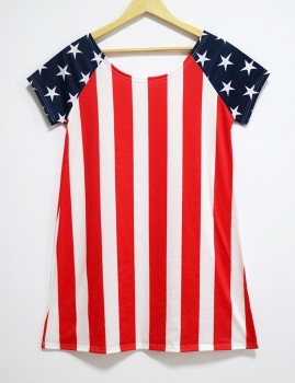

Red white American Flag Stars And Stripes Print Tee Dress, Multicolor
