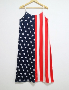 

Spaghetti Strap Sleeveless American Flag Print Cami Dress, Multicolor