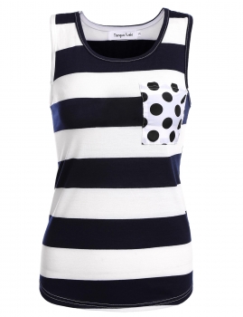 

Stripes Contrast Color Back Bow Pocket Tank Top, Multicolor