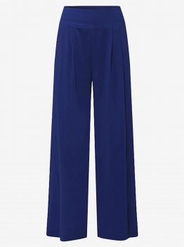 

Blue Solid High Waist Wide Leg Chiffon Pants, Multicolor